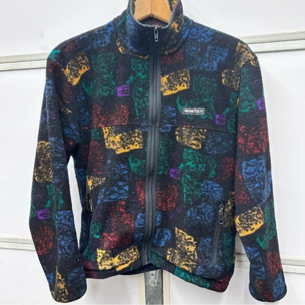 Vintage Obermeyer Fleece Jacket 90s Colorful Zip Front Made in USA Size Medium